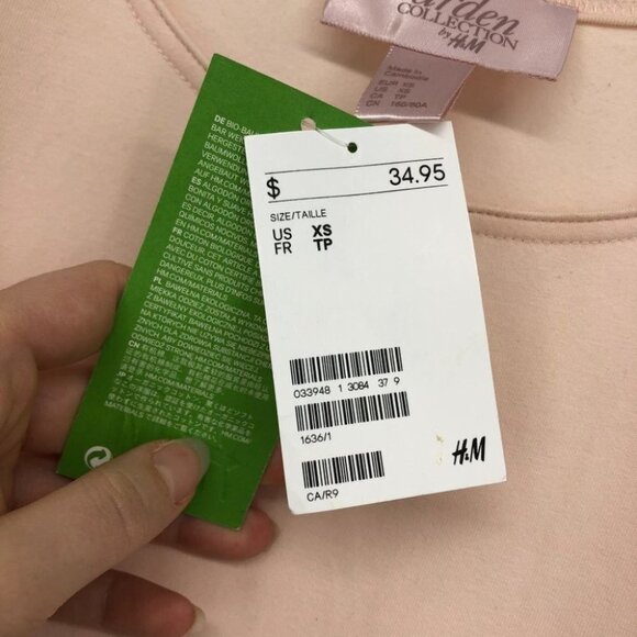 H&M NWT paste pink The Garden Collection bodycon mini dress puffy floral sleeves - Picture 5 of 15